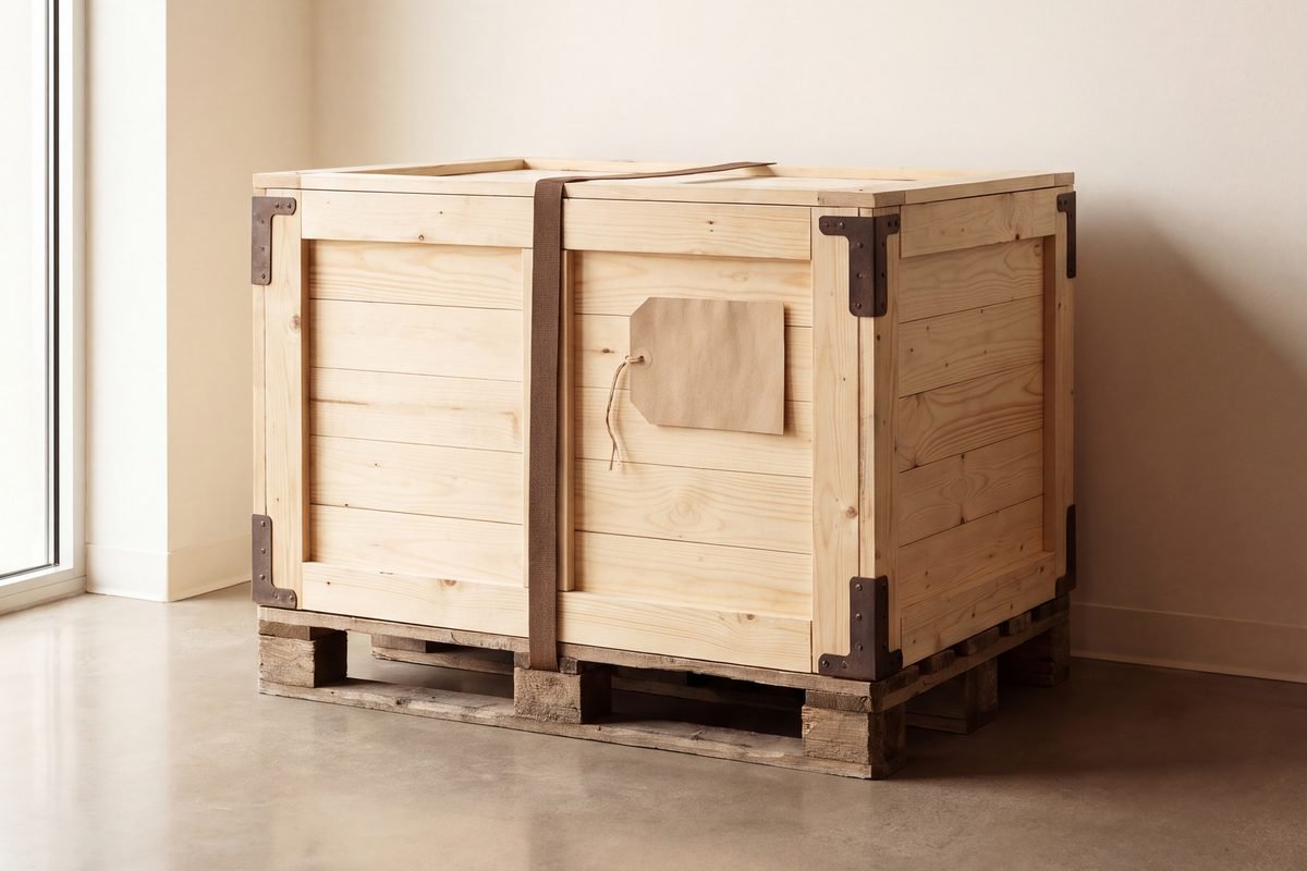 Custom wooden shipping crate on a pallet