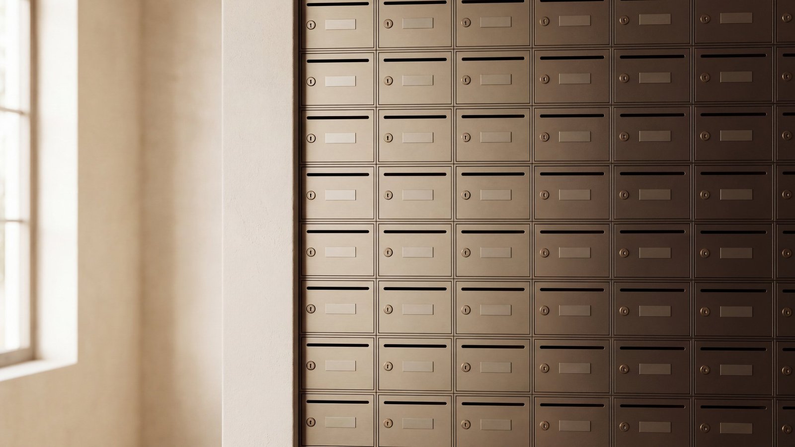 Wall of private mailboxes